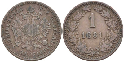 АВСТРИЯ 1 КРЕЙЦЕР 1881 ФРАНЦ ИОСИФ (1846-1918) KM 2186 медь 99-964