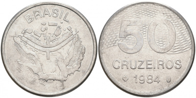 БРАЗИЛИЯ 50 КРУЙЗЕЙРО 1984 KM 594.1 сталь aUNC 73-352