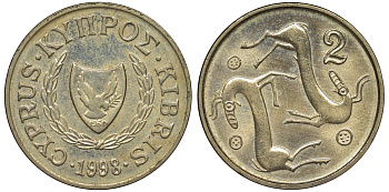 Кипр 2 цента 1998 KM 54.3 никель латунь 4122-354