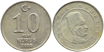 ТУРЦИЯ 10 КУРУШЕЙ 2006 KM 1166 медь никель цинк 4396-547