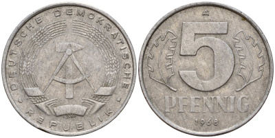 ГДР 5 пфеннигов 1968 A KM 9.1 алюминий 206-843