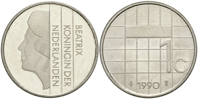 Нидерланды 1 гульден 1990 Беатрикс (1980-2013) KM 205 никель UNC 4579-431