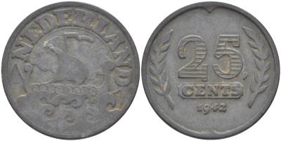 НИДЕРЛАНДЫ 25 ЦЕНТОВ 1942 KM 174 цинк 83-227