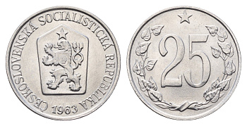 Чехословакия 25 геллеров 1963 KM 54 алюминий UNC 3336-1011