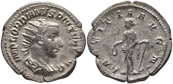 Римская Империя антониниан 240 Гордиан III, LAETITIA AVG N, Летиция, персонификация Радости, Рим, Good Very fine RIC 86 серебро 1073-15-13