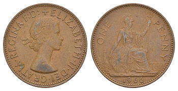 Великобритания 1 пенни 1966 Елизавета II (1952-2022) KM 897, Spink 4157 бронза 4634-931