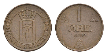 Норвегия 1 эре 1936 Хокон VII (1905-1957) KM 367 бронза 4632-1046