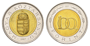 Венгрия 100 форинтов 1997 KM 721 биметалл UNC 4676-1123