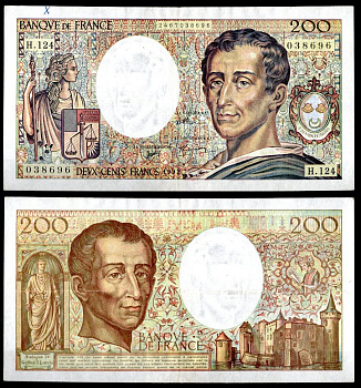 Франция 200 франков 1992 Pick 155 e бумага 7198-13-1-1