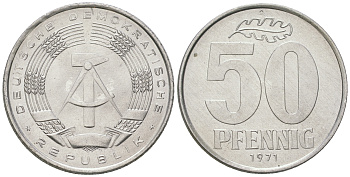 ГДР 50 пфеннигов 1971 A KM 12.2 алюминий UNC 4175-1113