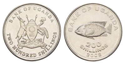 Уганда 200 шиллингов 2008 KM 68 медно-никель UNC 4650-1252