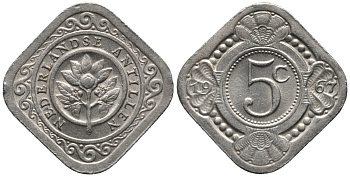 Нидерландские Антилы 5 центов 1967 Юлиана (1948-1980) KM 6 медно-никель 4576-1238