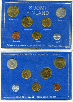 Финляндия госнабор из 7 монет 1975 в оригинальной пластиковой коробке KM MS5 UNC 3-4-1-44