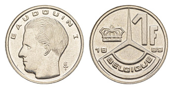 Бельгия 1 франк 1989 Belgique, Бодуэн I (1951-1993) KM 170 нержавеющая сталь 4632-561
