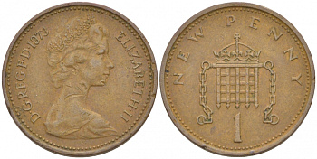 Великобритания 1 пенни 1973 Елизавета II (1952-2022) KM 915, Spink 4237 (B1) бронза 3851-1162