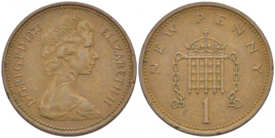 Великобритания 1 пенни 1973 Елизавета II (1952-2022) KM 915, Spink 4237 (B1) бронза 3851-1162