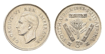 ЮАР 3 пенса 1943 Георг VI (1936-1952) KM 26 серебро 4690-916