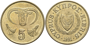 Кипр 5 центов 1991 KM 55.3 никель латунь 4141-954