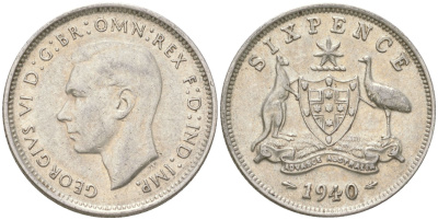 Австралия 6 пенсов 1940 Георг V (1936-1952) KM 38 серебро 4623-216