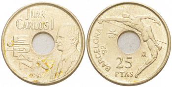 Испания 25 песет 1991 Олимпийские игры в Барселоне 1992 года, прыжки в высоту, Хуан Карлос I (1975-2014) KM 851 никель бронза 4549-847