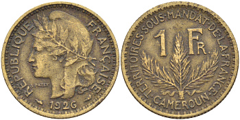 Французский Камерун 1 франк 1926 (а), монетный двор Париж KM 2 алюминиевая бронза 67-436