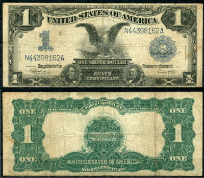 США 1 доллар 1899 серебряный сертификат, голубая серия, орел, подписи Speelman, White Pick 338 c (8)  бумага   451-643-1-1