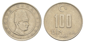 Турция 100000 лир 2003 Кемаль Ататюрк KM 1106 медь цинк никель 4647-655