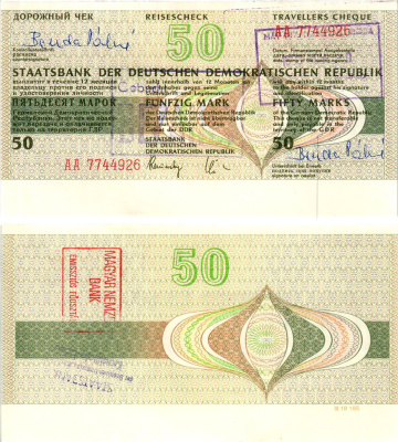 ГДР 50 марок 1990 дорожный чек, серия АА бумага UNC (пресс) 7375-21-1-2
