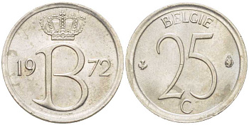 БЕЛЬГИЯ 25 САНТИМОВ 1972 BELGIE KM 154.1 медно-никель 201-1258