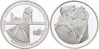 НИДЕРЛАНДЫ МЕДАЛЬ 2002 СВАДЬБА ВИЛЛЕМА АЛЕКСАНДРА ПРИНЦА НИДЕРЛАНДОВ И МАКСИМЫ, ВЕС 33 гр., диаметр 38мм. серебро PROOF 00-00