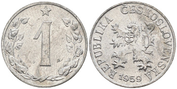 Чехословакия 1 геллер 1959 KM 35 алюминий 4152-631