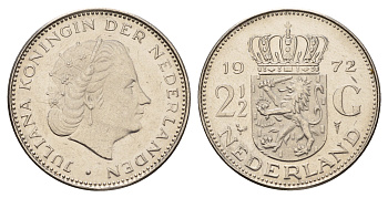 Нидерланды 2 1/2 гульдена 1972 Юлиана (1948-1980) KM 191 никель 4683-913