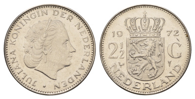 Нидерланды 2 1/2 гульдена 1972 Юлиана (1948-1980) KM 191 никель 4683-913