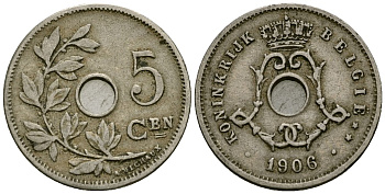 Бельгия 5 сантимов 1906 Belgie, Леопольд II (1865-1909) KM 55 медно-никель 4173-143