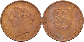 Джерси 1/12 шиллинга 1877 H, Виктория (1837-1901) KM 8 бронза 4367-1211