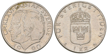 Швеция 1 крона 1990 D, Карл XVI Густав (1973-) KM 852a медно-никель 4561-412