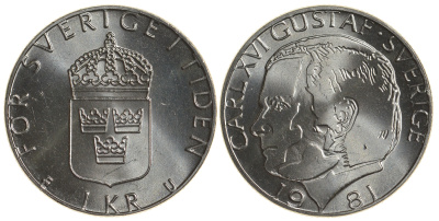 Швеция 1 крона 1981 Карл XVI Густав (1973- ) KM 852 медь плакированная медно-никелем UNC 4179-1221