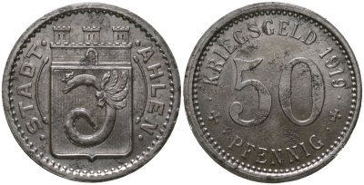 Ален (Пруссия, Вестфалия) 50 пфеннингов 1919 Funck 6.7, Men05 181.21, Men18 272.21 железо 4525-724