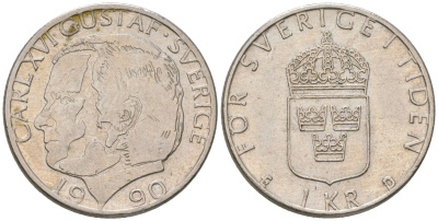 Швеция 1 крона 1990 D, Карл XVI Густав (1973-) KM 852a медно-никель 4561-412