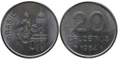 Бразилия 20 крузейро 1984 KM 593.1, Schon 102 нержавеющая сталь aUNC 4519-316