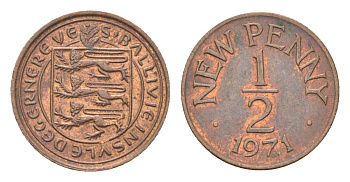 Гернси 1/2 нового пенни 1971 Елизавета II (1952-2022), герб KM 20 бронза 4702-713