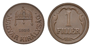Венгрия 1 филлер 1936 KM 505 бронза 44-1234