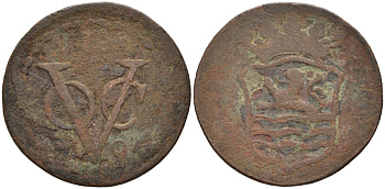 Нидерландская Восточная Индия, Зеландия (Zeeland) 1 дуит 1794 KM 159 медь 4577-124