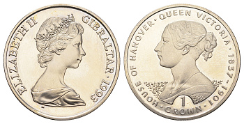 Гибралтар 1 крона 1993 Ганноверская династия - Королева Виктория KM 138 медно-никель BU 11-092-21