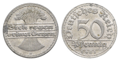 Германия 50 пфеннигов 1921 D KM 27, J. 301 алюминий 4638-1013