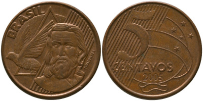 Бразилия 5 сентаво 2005 KM 648, Schon 156 сталь плакированная медью 4523-1034