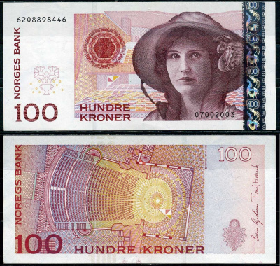 Норвегия 100 крон 2003 Pick 49 a бумага aUNC 7484-47-2-1