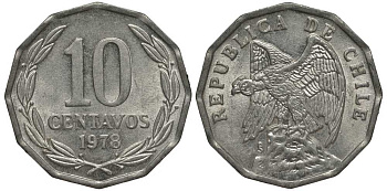 Чили 10 сентаво 1978 KM 205a алюминий UNC M16-03