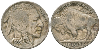 США 5 центов 1935 S, индеец, бизон KM 134 медно-никель 4614-1225