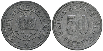 Вертхайм-на-Майне (Баден) 50 пфеннигов 1917 Funck 597.3, Men14 33447.3 цинк aUNC 4591-455
